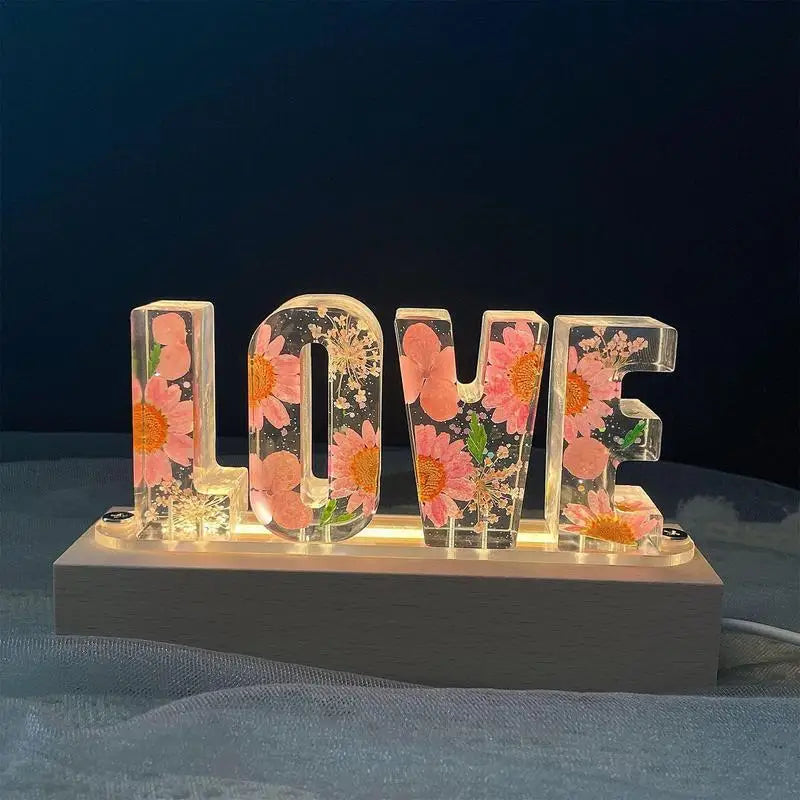 IncantoVivo-Floral Resin Night Light Cute Flower Letters - IncantoVivo