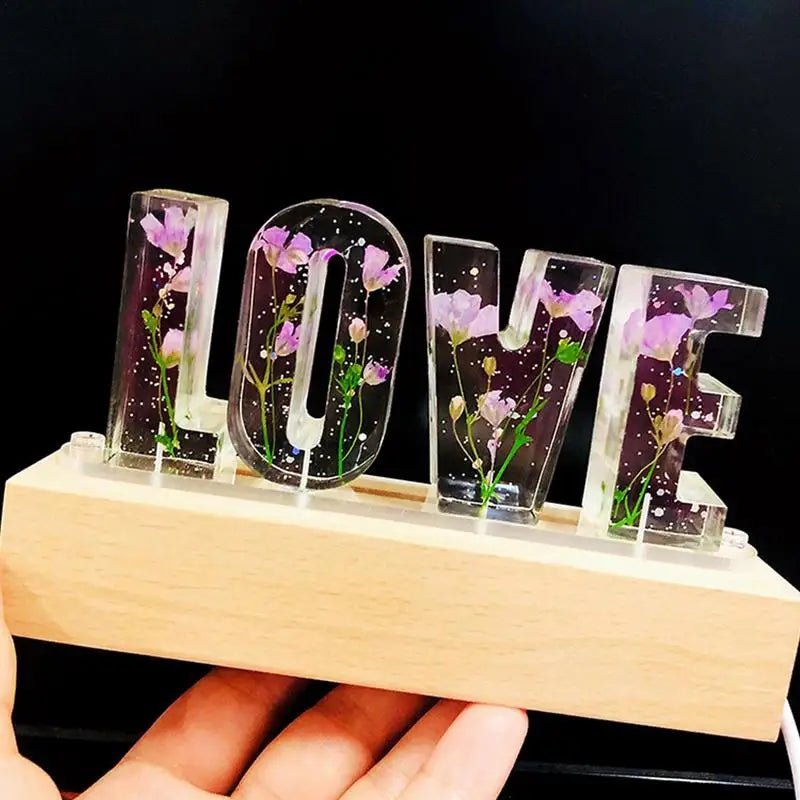 IncantoVivo-Floral Resin Night Light Cute Flower Letters - IncantoVivo